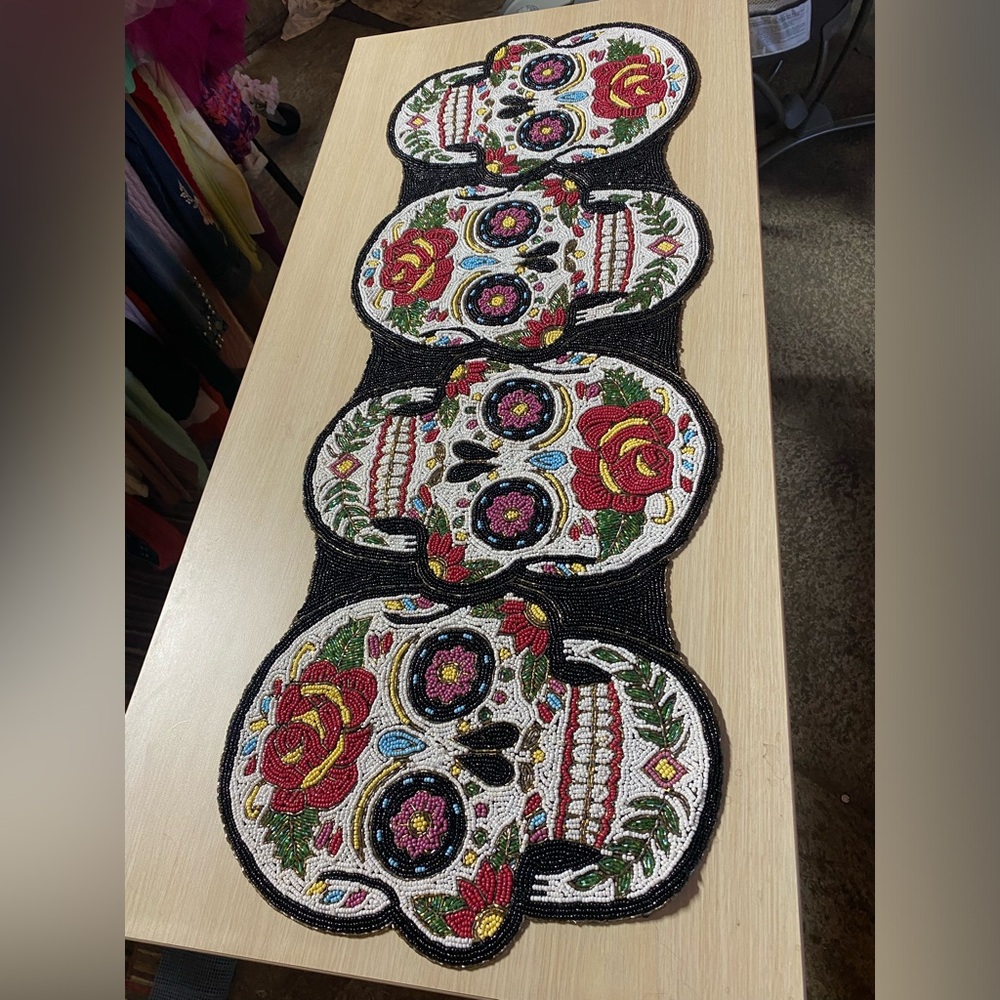 Beaded Sugar Skull Table Runner